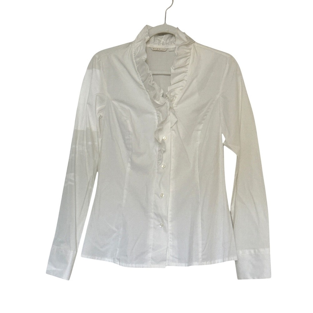 White Ruffle Collar Pintuck Blouse BISA V.I.P. Button Front Tailored Victorian